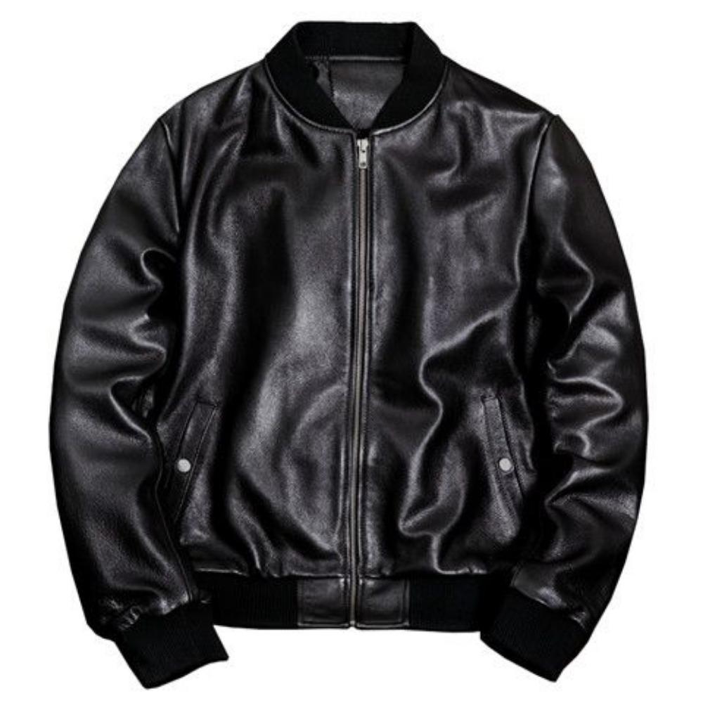 Pure First-layer Cowhide Leather Jacket Men's Baseball Jersey Large Size Business Sheepskin Jacket