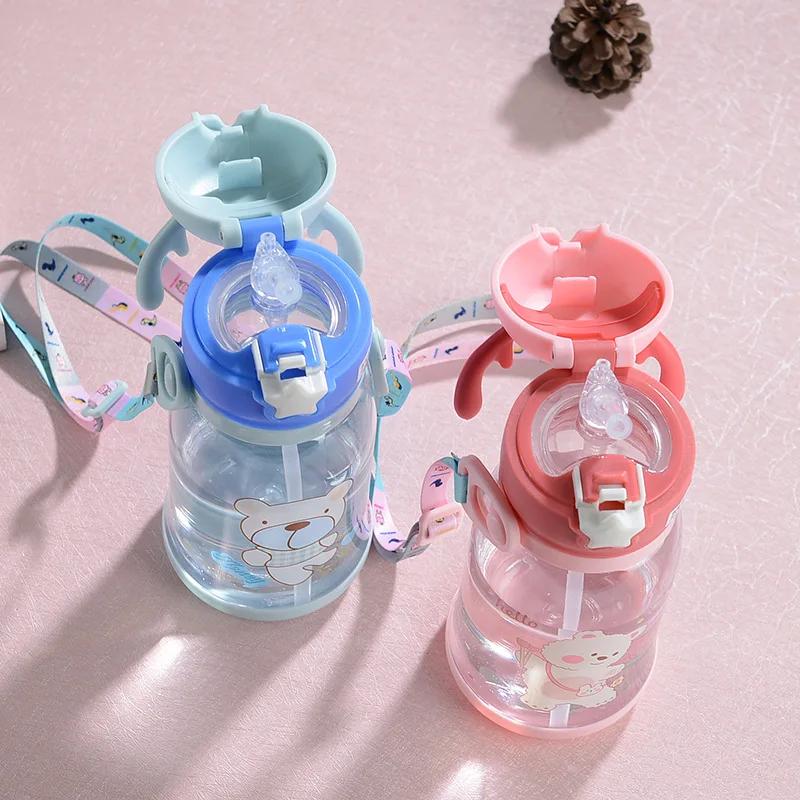 1pc Children's Straw Water Cup Cartoon Deer Antler Large Capacity Plastic Cup Summer Kindergarten Baby Student Big Belly Cup