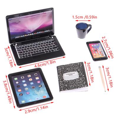 1:12 Miniaturní laptop pro domeček pro panenky, telefon, tablet, stolní lampa, kniha, stolní sada, dekorace, hračka