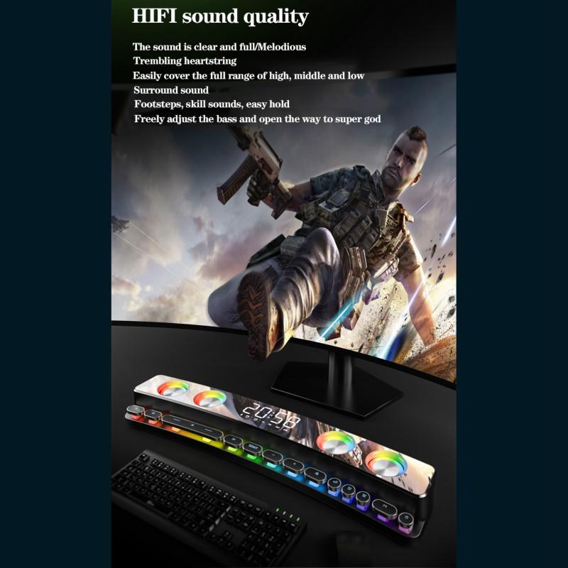 Relógio bluetooth sem fio jogo alto-falante soundbar 3d estéreo subwoofer computador alto-falante com luz soundbar para tv home theater