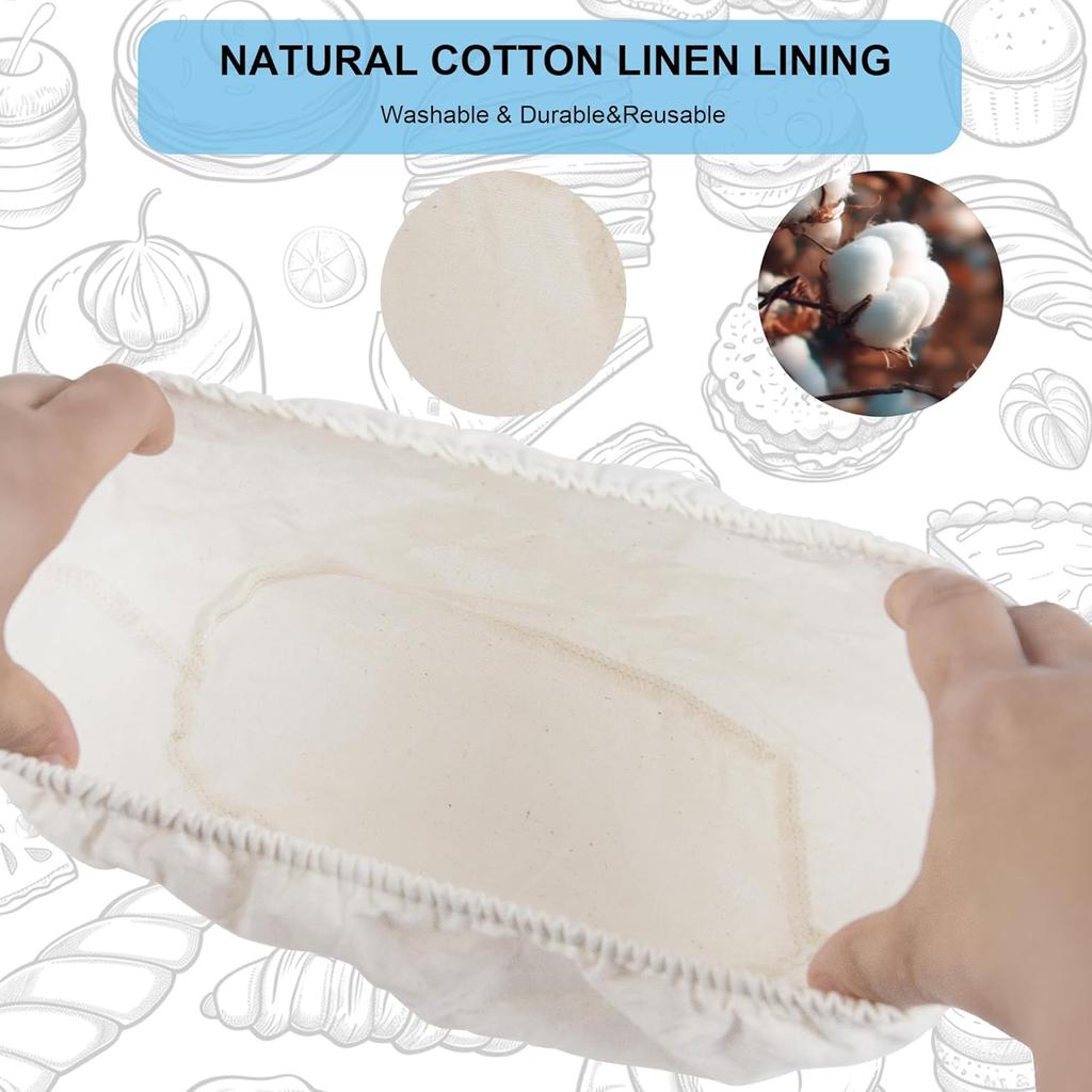 3Pcs Banneton Bread Proofing Basket, 10 inch Oval Banneton Basket,Sourdough Proofing Basket,Bread Bowl Handmade Rattan Baskets and Liners for