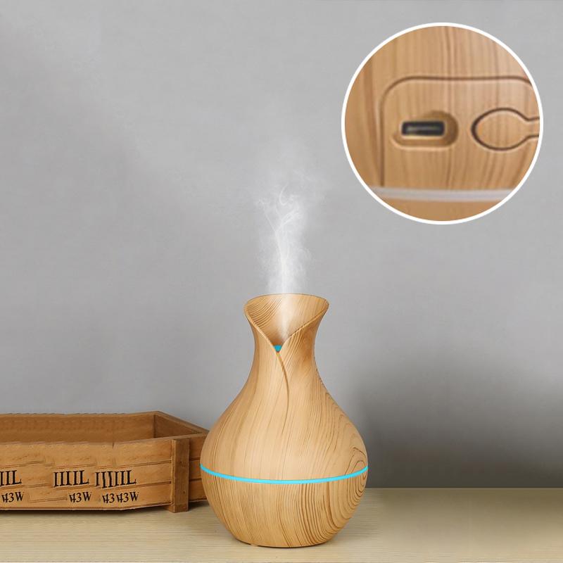LED Wood Grain Aroma Diffuser 200ML Ultrasonic Humidifier Essential Oil for Home Office Bedroom Decorator