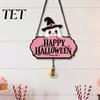 Decorative Skull Doorbell Halloween Cute Witch Hat Ghost Door Sign, Wooden Hanging Decoration, Pink Sign Pendants for Indoor Outdoor Home Wall