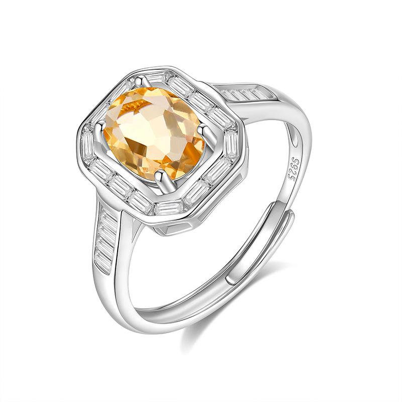 New Arrival S925 Sterling Silver Ring 68mm Oval Natural Stone Luxury Inlaid Light Luxury Crystal Women Fine Jewelry