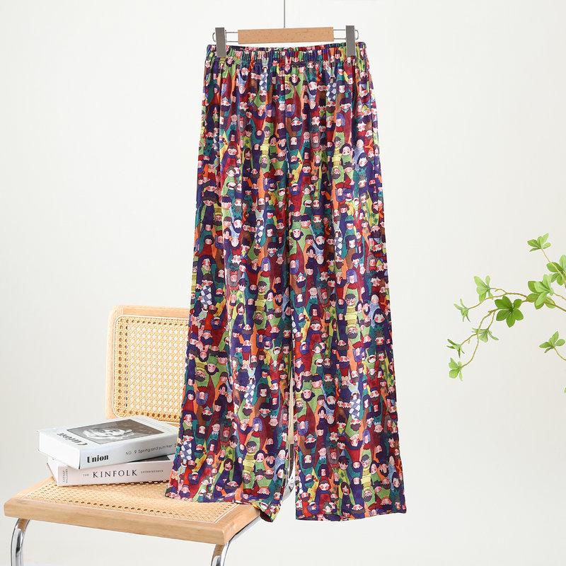 Women's Loungewear: Cotton Silk Loose Wide-Leg Pajamas - Summer Casual Trousers, Wearable Outdoors