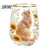 Buntes Schmetterlingsglas Handbemalter Glasbecher, Eiförmige Tasse mit Goldrand, Klarer Bleifreier Sicherer Trinkbecher für Tee Kaffee Wein