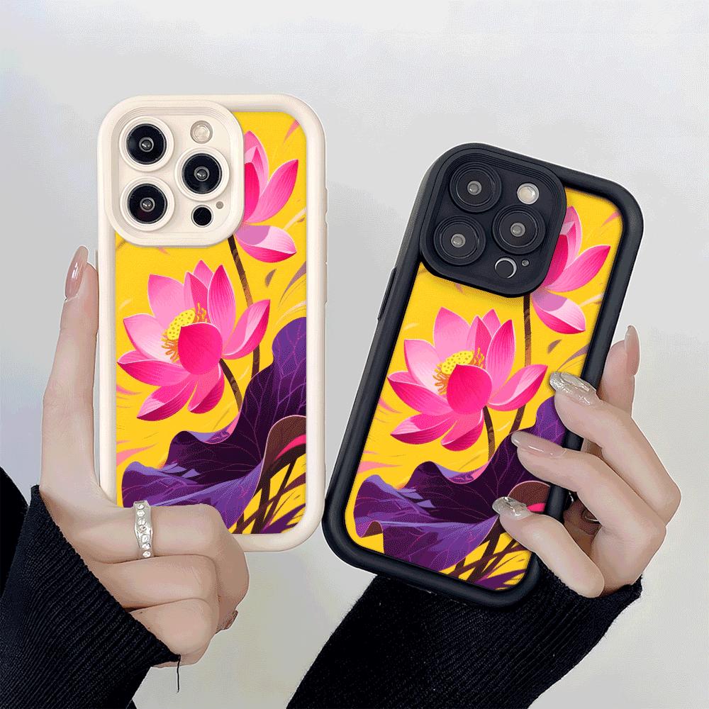 Illustrated Pink Lotus Flowers Shockproof Phone Case for Xiaomi Redmi Note 14 13 12 11 10 9 8 7 Pro Anti-Slip Soft TPU Cover
