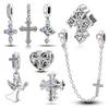 Copper Cross Charms Religion Heart Lucky Cross Beads Fit Original Bracelet Making Pendant For Women Fine Jewelry Gift Diy