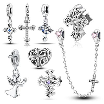 Copper Cross Charms Religion Heart Lucky Cross Beads Fit Original Bracelet Making Pendant For Women Fine Jewelry Gift Diy