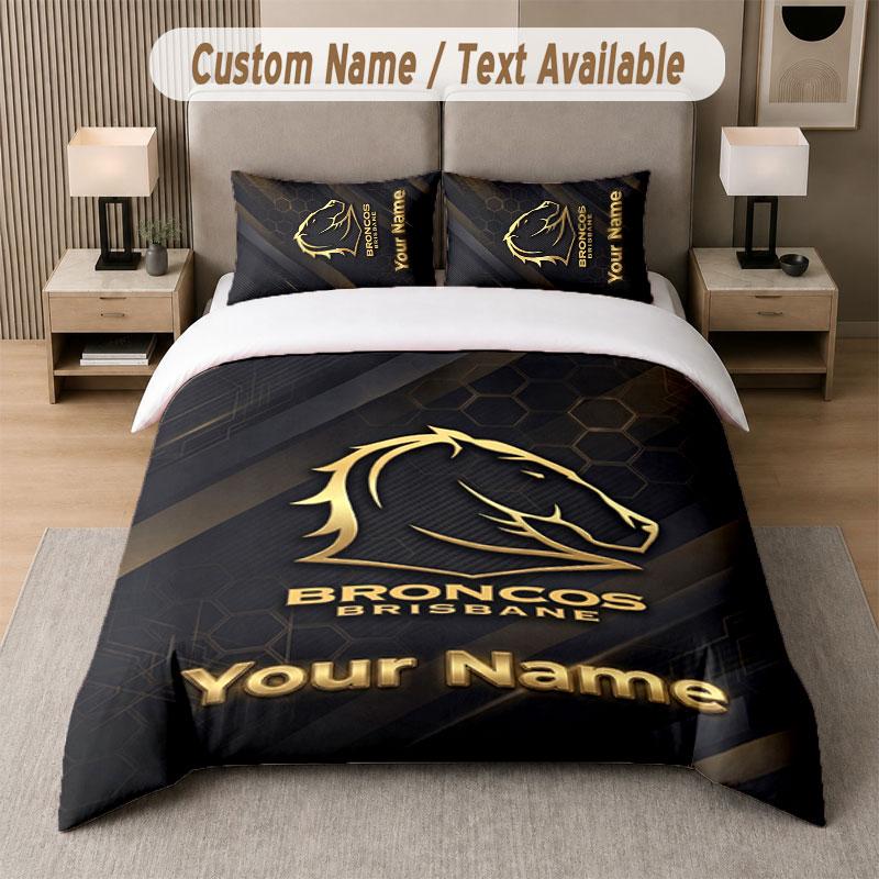 Custom Bedding Set Brisbane Broncos Pattern, Print Name Text 1 Duvet Cover Plus 2 Pillowcases Home Textile