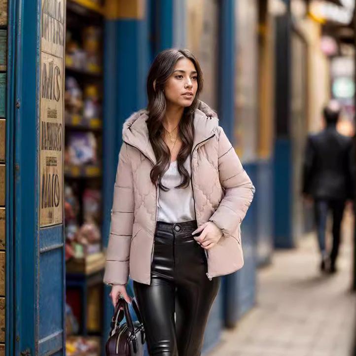 

2024 Женская зимняя куртка Женская куртка с капюшоном на молнии Утепленная теплая куртка Женская однотонная хлопковая куртка в форме ромба Верхняя парка M хаки