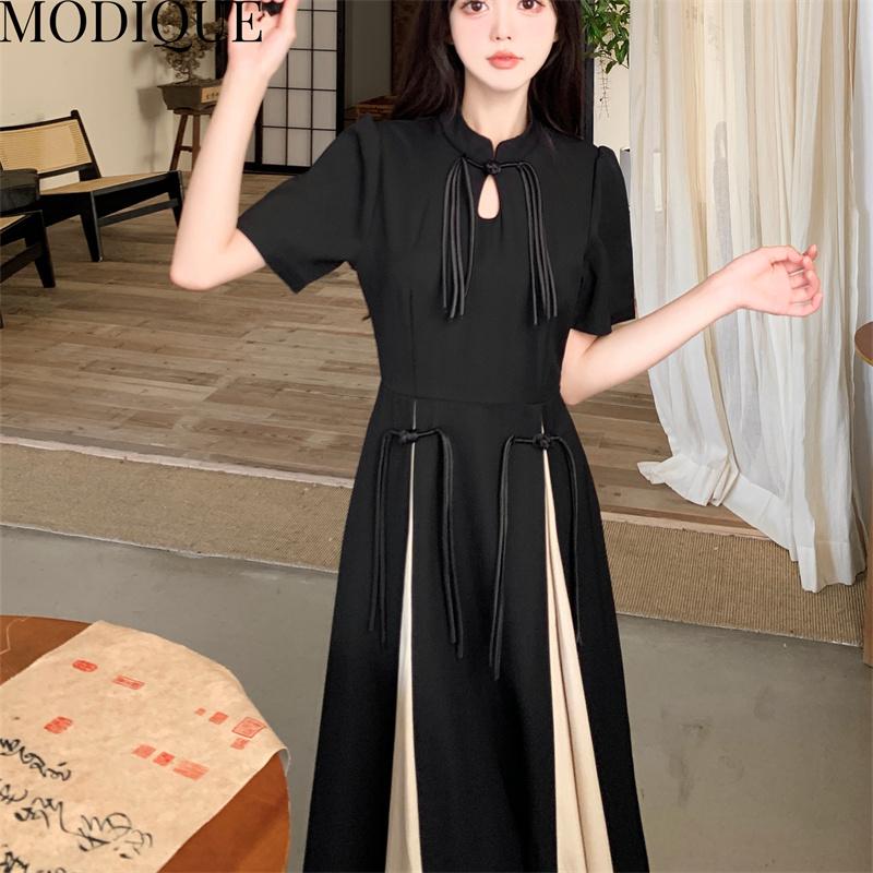 MODIQUE Sommer Plus Größe Neue Lange Kleid Shirt Frauen Lose Grundlagen Vintage Baumwolle A-Line Kleid Casual Solide Weibliche Kleider oansatz Kurzarm
