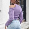 Women's Fashion Off Shoulder Navel Short Sweater Slim Fit Winter Long Sleeve