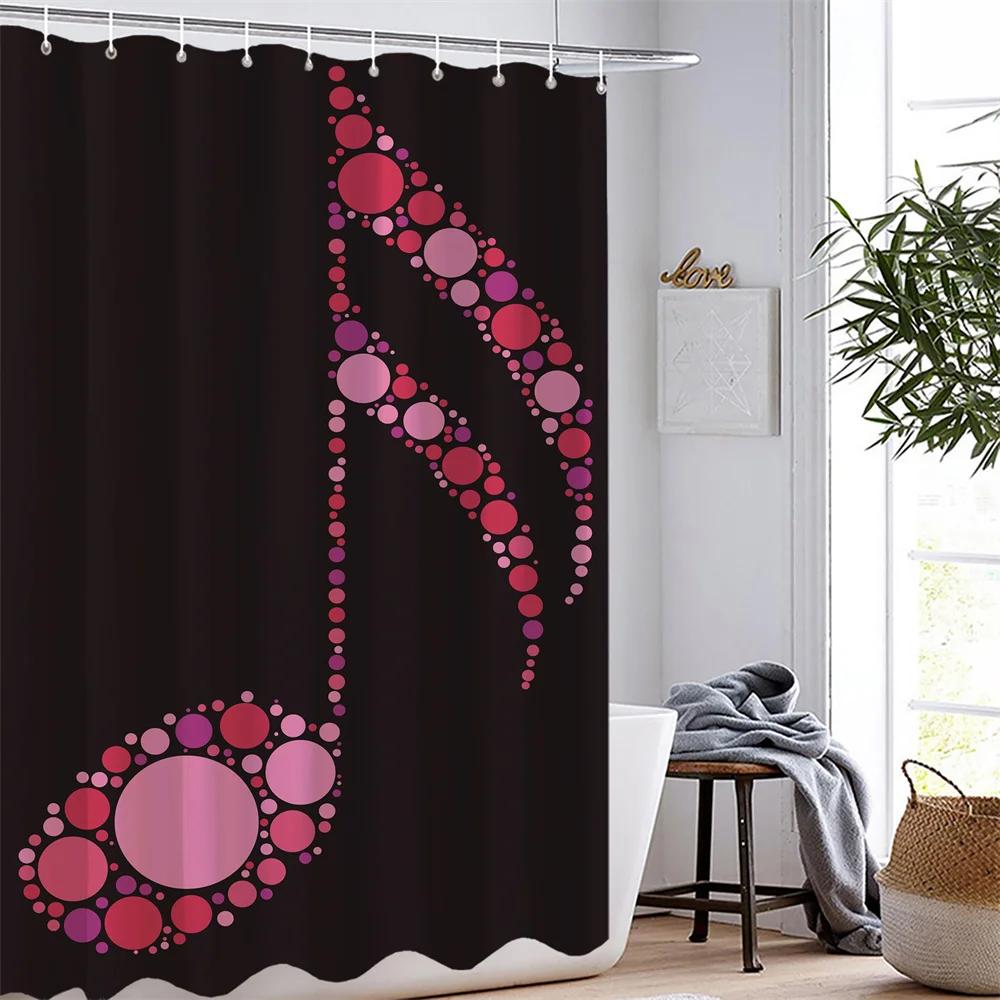 

Music Shower Curtain Colorful 3D Printing Waterproof No Punching Polyester Shower Curtains Simple Installation Bathroom Hooks W60H190(CM)-1 Pcs