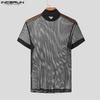INCERUN Men Summer Mockneck Short Sleeve Mesh Sheer See Through T-shirts Tee