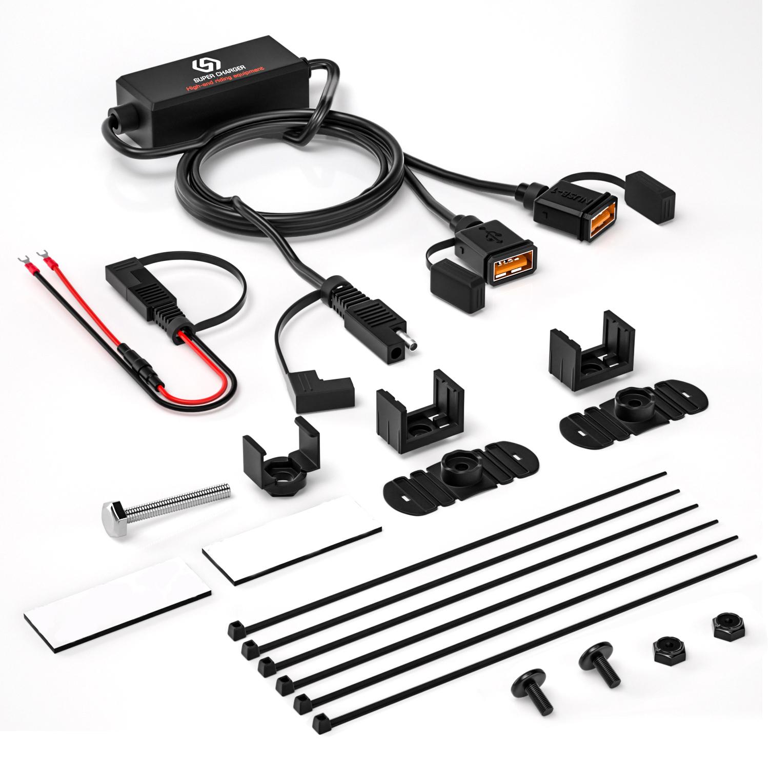 

3.1A Мотоцикл Двойной USB Порт Быстрая Зарядка Кабель Адаптер 3.0 SAE К USB С Колпачком SAE Package:15.2*4.4*22.5cm чёрный