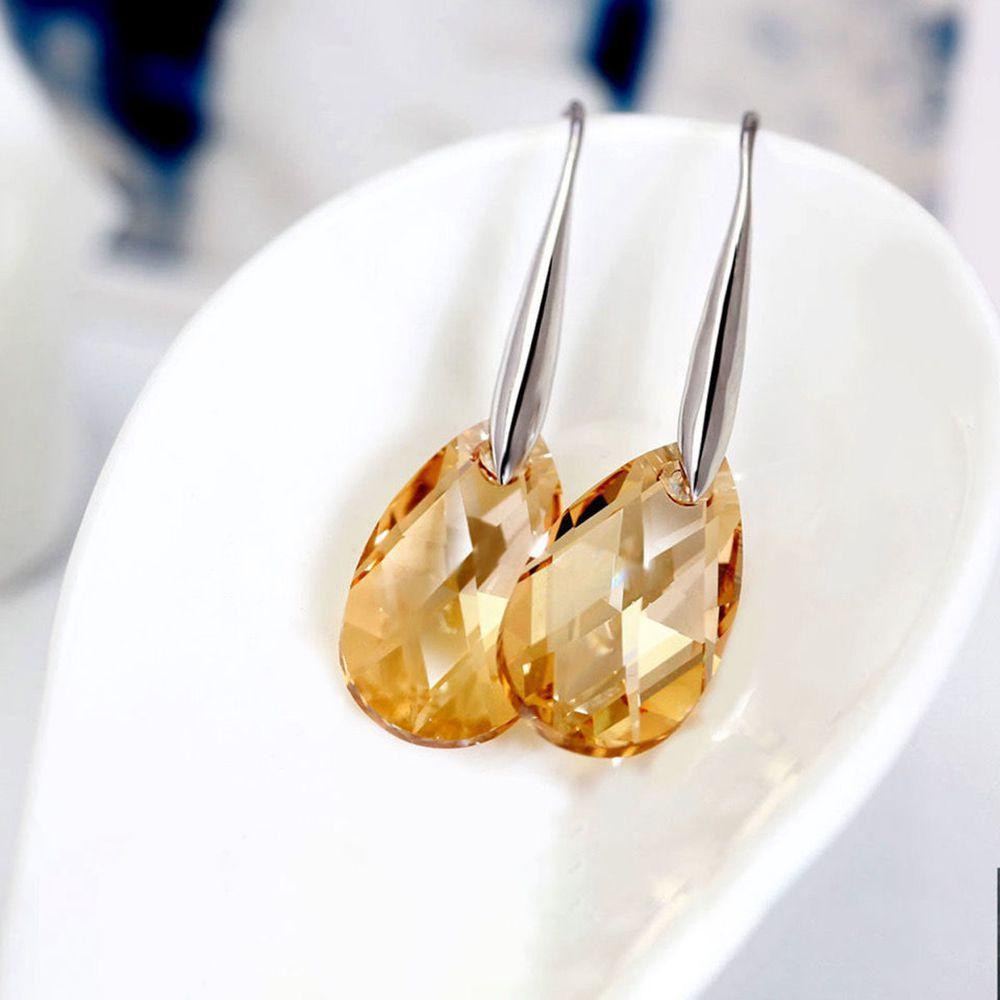 Elegant Female Big Water Drop Crystal Stone Hoop Earrings Trendy Fashion Silver Color Wedding Jewelry For Women