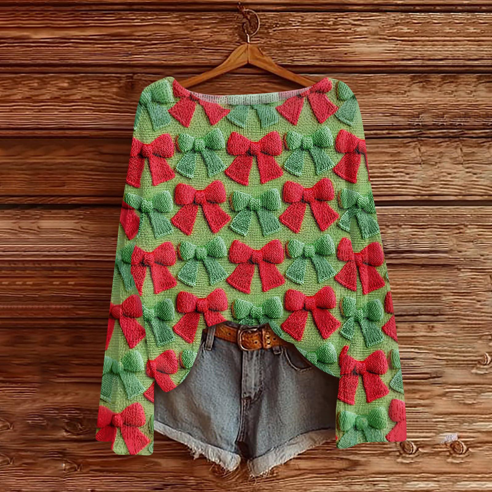 

Женский модный повседневный трикотажный свитер с длинным рукавом и рождественским принтом, круглый вырез L