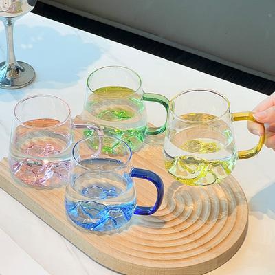 Copo de observação de montanha estilo chinês de 395 ml e 13,6 oz com alça, copo de montanha de neve, garrafa de água doméstica resistente ao calor, caneca de chá
