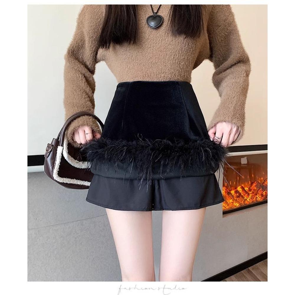 Plush Short Skirt New Spring and Autumn High Waist Design Skirt Temperament Velvet Tassel Hip Skirt