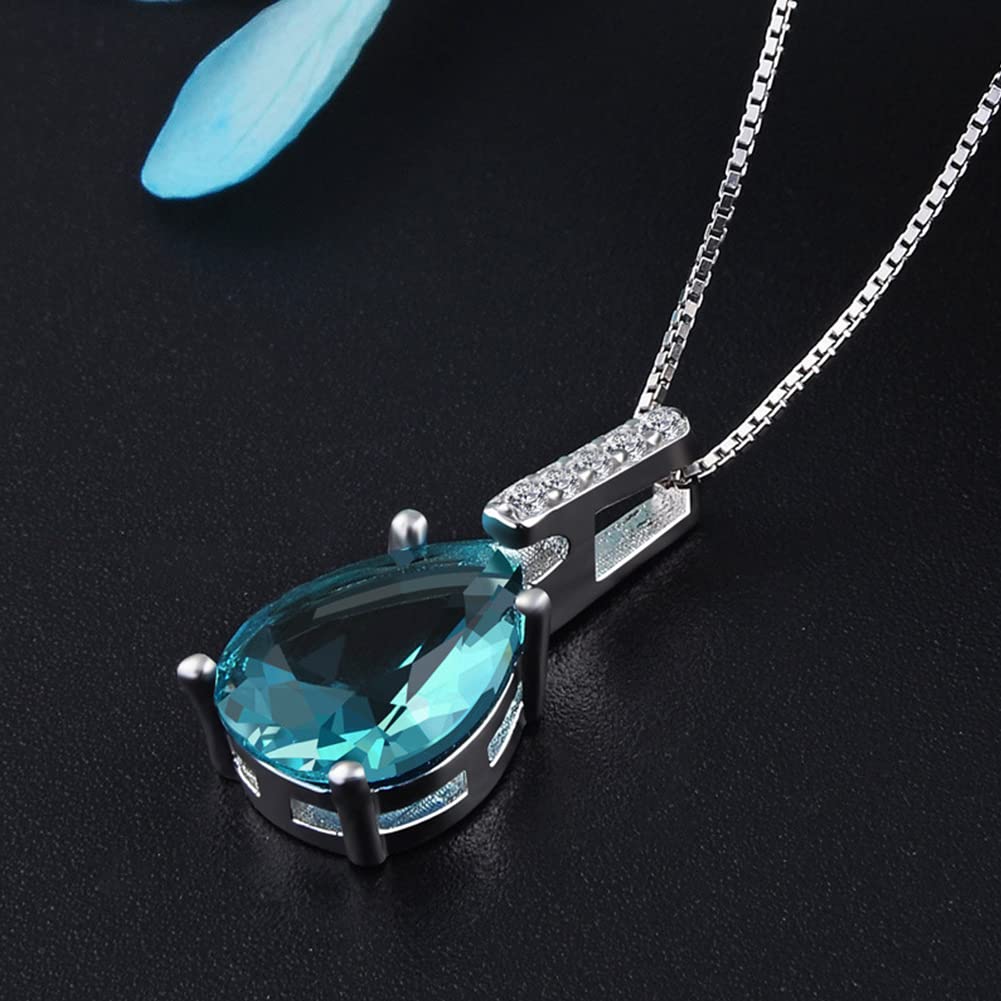 Necklace Silver Blue Drop Necklace Zirconia Large Opal Water Drop Pendant Venetian Chain 925 Silver Birthday Girlfriend Present Accessory [Rockyu]