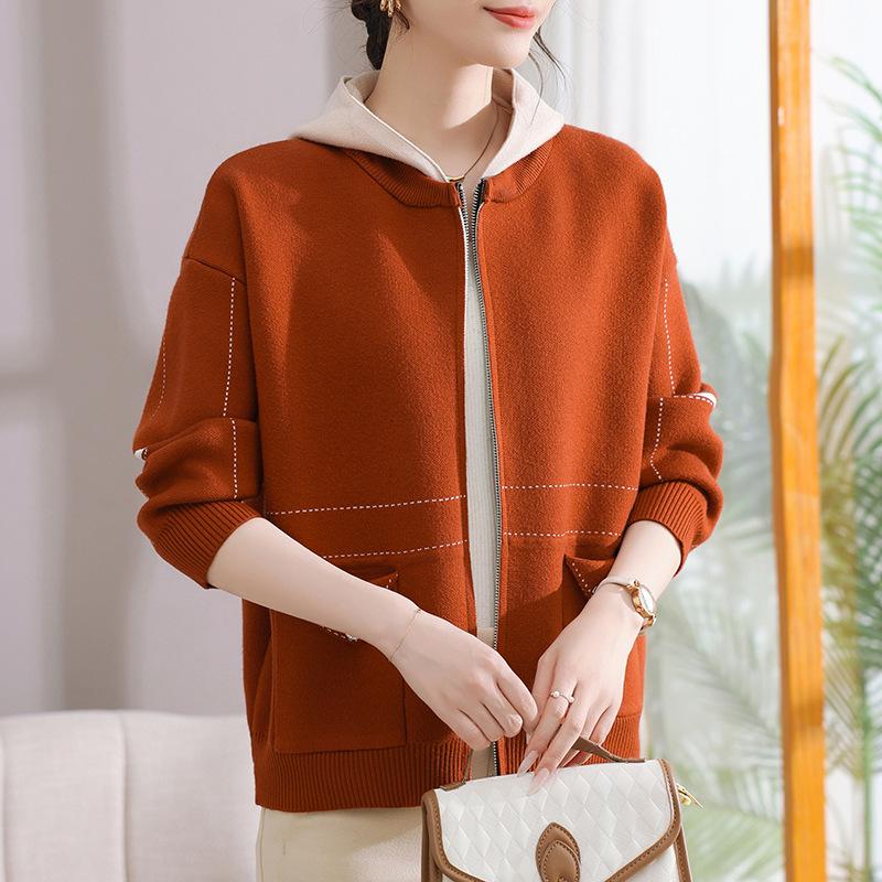 2025 Spring & Autumn Hooded Knit Cardigan for Middle-Aged & Elderly Women