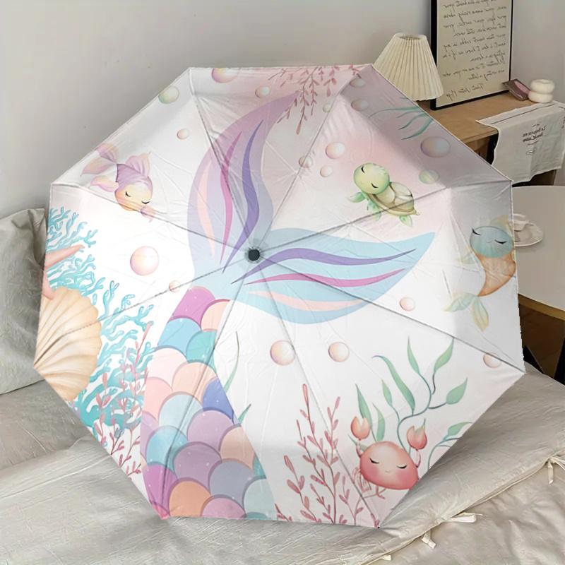 Automatisch auf- und zuklappbarer Regenschirm mit Meerjungfrauenflossen-Design, faltbar, für Reisende, täglichen Gebrauch, Geschenk, für alle Anlässe geeignet1121116a