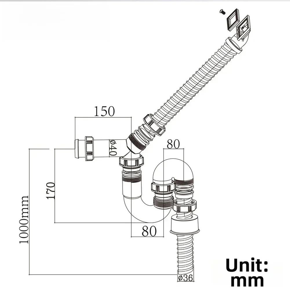 45mm Single Bowl Kitchen Sink Drain Pipe With U Bend Anti Smell Rear Drainage Filter Sink Strainer Hose Drain Pipe Plumbing