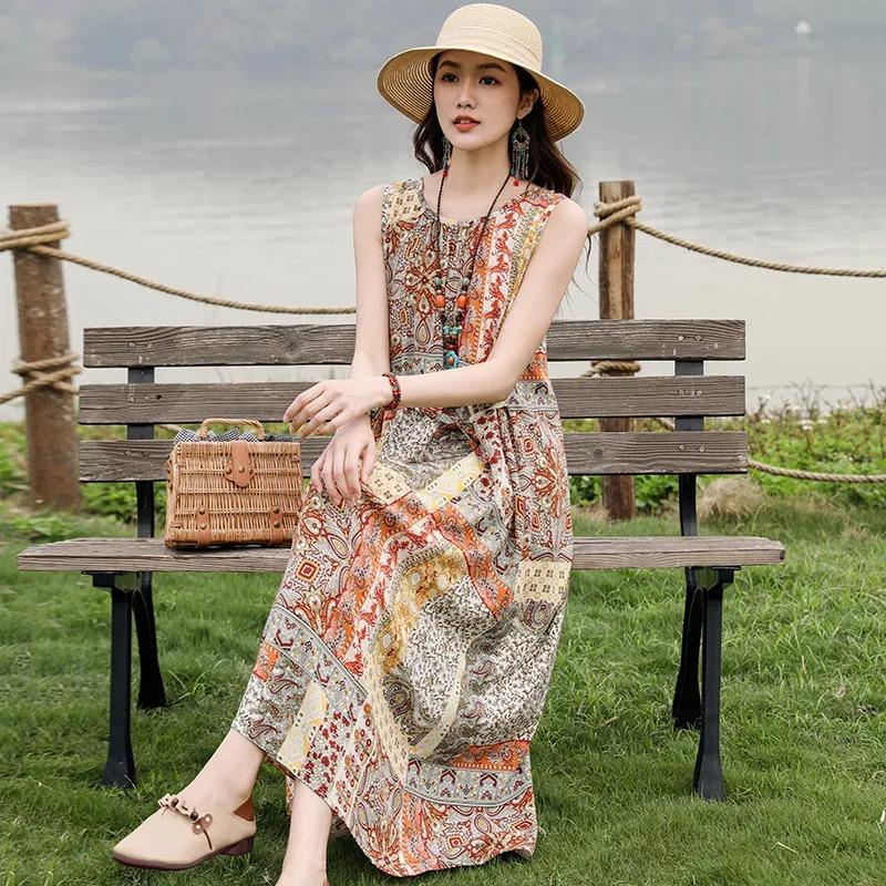 Summer Women's Polka Dot Sleeveless A Line Dress Casual Loose Midi Dress