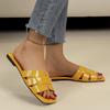 Slippers Korean version solid color flat-bottomed slippers women, European and American square head breathable one-pedal home slippers women