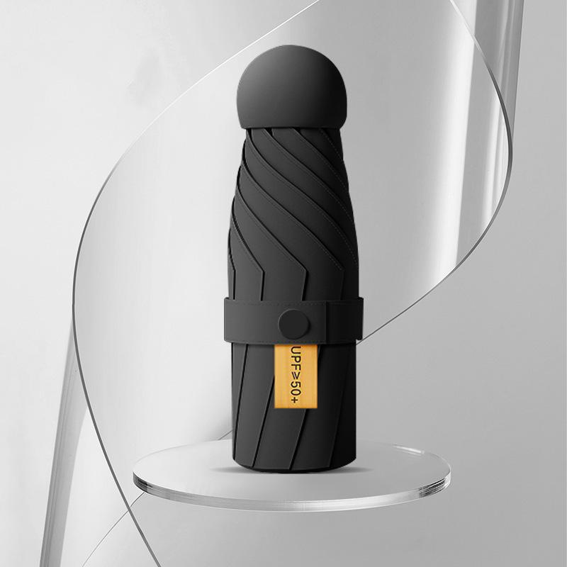 Black Plastic 50% Fold Ultra-Light Pocket Umbrella - Portable, Mini, for Sun/Rain