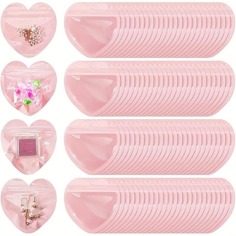 100Pcs Pink Heart-Shaped Pouches for Storing Necklaces, Earrings, And Bracelets Ideal for Weddings, Birthdays, And Valentine'S Day Presents.