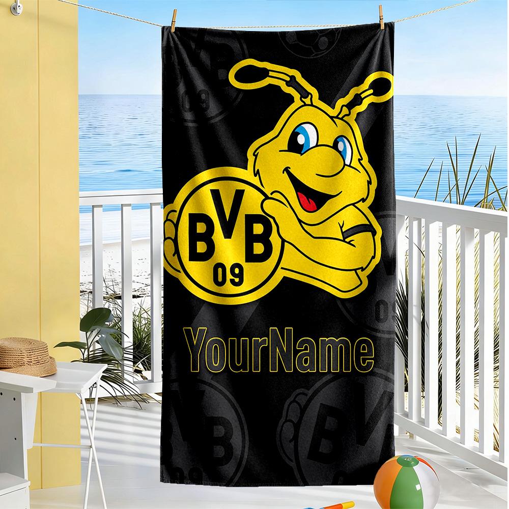 Borussia Dortmund Customize Text Beach Towel Quick-Dry Soft Microfiber Ideal for Travel Outdoor Swim Pool Yoga Surf Camping Hiking Gym Gift Holiday