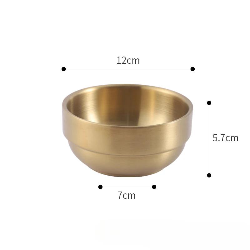 Korean Style Gold Double-layer 304 Stainless Steel Rice Bowl for Children's Meals Commercial Cuisine Kimchi Soup Bowl