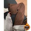 Jeans da Donna Taglie Forti Gamba Larga Colore Caffè - Vellutati Spessi per Autunno/Inverno, Ideali per Forme a Pera e Banana, Vestibilità Ampia, Effetto Snellente.