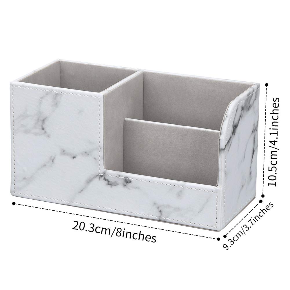 KINGFOM PU Leather Desk Stationery Organizer with Storage and Remote Control Holder Gray Marble Box, Pen/Pencil Stand, (Small, Pattern)