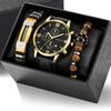 Luxury Men's Sports Casual 3Pcs/Set Quartz Wrist Watch Bracelet Business Fashion Jewelry Gift Alloy Case Leather Glass