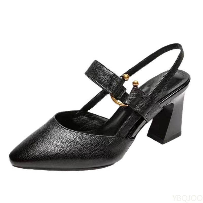 Sandals Women's Bag Head Summer New Fashionable Style Middle Heel Women's Shoes Pointed One Button Women's Sandals