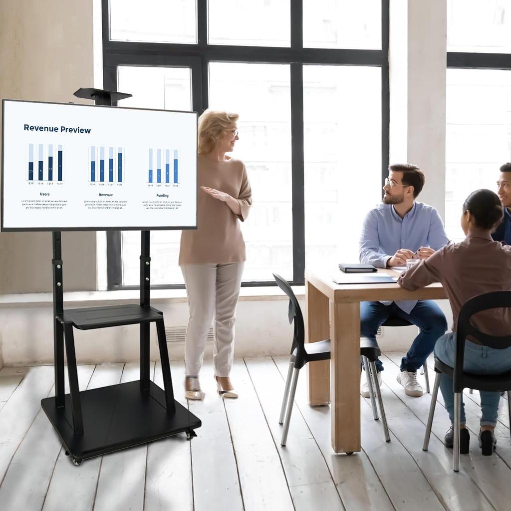 JEEYING TV Wysoki TV Kompatybilny ze Stojakiem TV z Wysokim Ścianowym Regulowanym Czarnym Stojakiem, Typ, Stojak, 32-75 Cali, Kółka, Typ, Mobilny, Stojak,