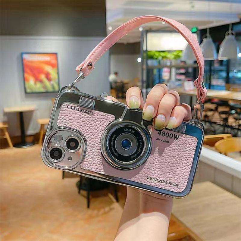 Luxury Lanyard Camera Charm Phone Case For iPhone 15 14 13 Pro Max Shockproof Cover For iPhone 15 Plus leather Case Accessories