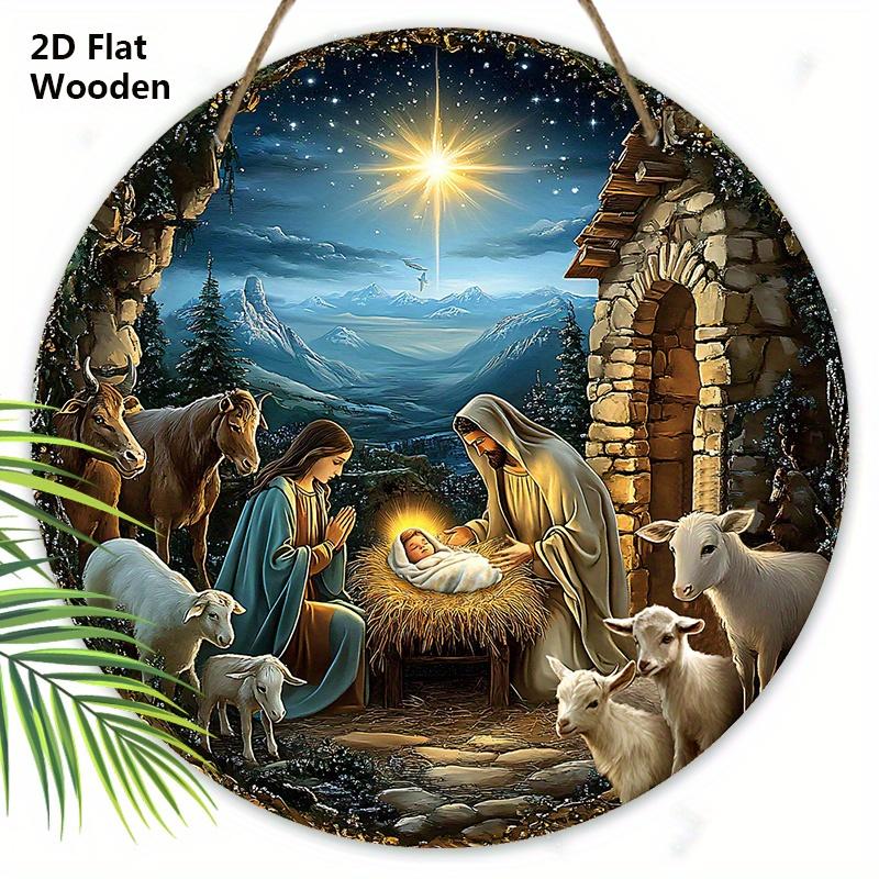 Nativity Wooden Christmas Sign with Starry Sky & Stone House Pattern - Charming Navidad Sign and Plaques - Ideal Christmas Gift for Friend