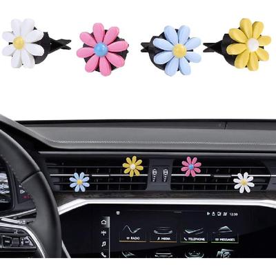 Car Interior Decoration, Cute Colorful Bow, Rainbow, Daisy Flowers Car Charm Air Vent Clips Accessories for Girls & Women (Daisies - 4Pcs)