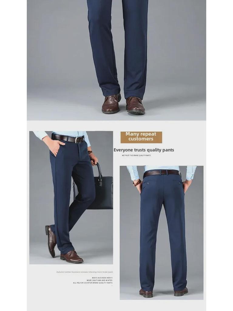 Pánské nadměrné ležérní elastické oblekové kalhoty - Slim fit, nemačkavé, formální kalhoty pro business