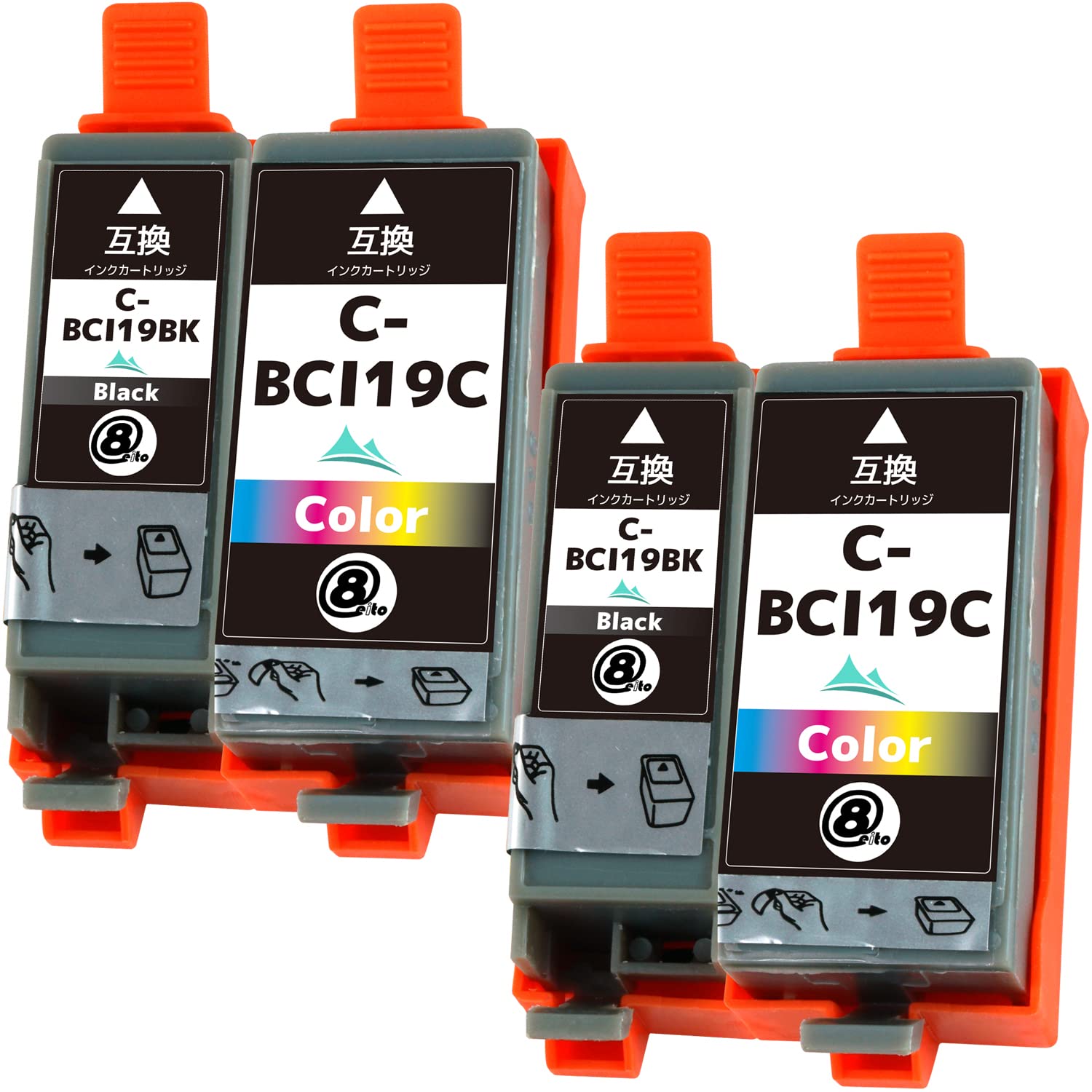 

Чорнильні картриджі Картриджі в BK2 з та iP100 Сумісні з Canon Mt.Smile BCI-19 (4 + CL2) (Сумісні TR153, iP110, Принтери) Принтери. 365-денний