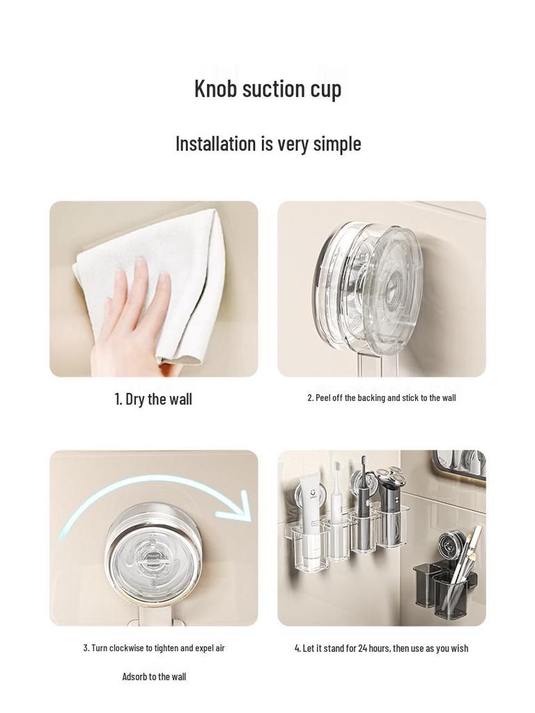 Wall-Mounted Punch-Free Suction Cup Toothbrush Holder & Bathroom Storage Box