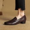 Four Seasons Wear Black Small Leather Shoes New Comfortable Leather Single Shoes Women's Head Casual Shallow Mouth Medium Heel Large Size Shoes S
