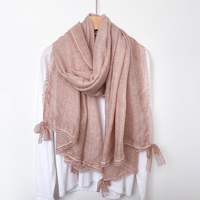 Eșarfă Subțire de Modă High-end Nouă de Primăvară și Vară Design Trendy Nișă Eșarfă cu Fundă din Dantelă