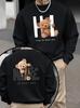 The Men's Round-neck Hoodie for Spring and Autumn Features a Casual and Fashionable 3D Bear Print On the Street