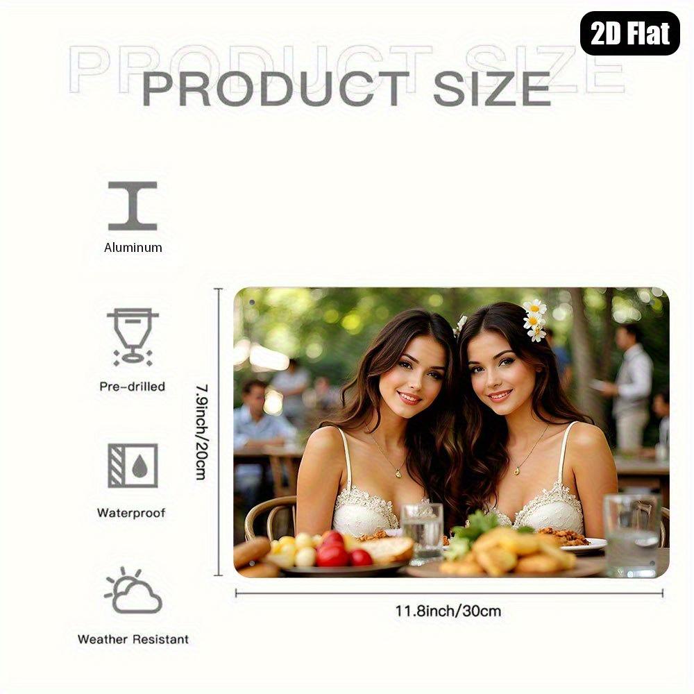 Two Beautiful Women Outdoor Picnic Tin Sign  Vintage Durable Metal Plaque Wall Decor Home Office Bar Man Cave Wall Art