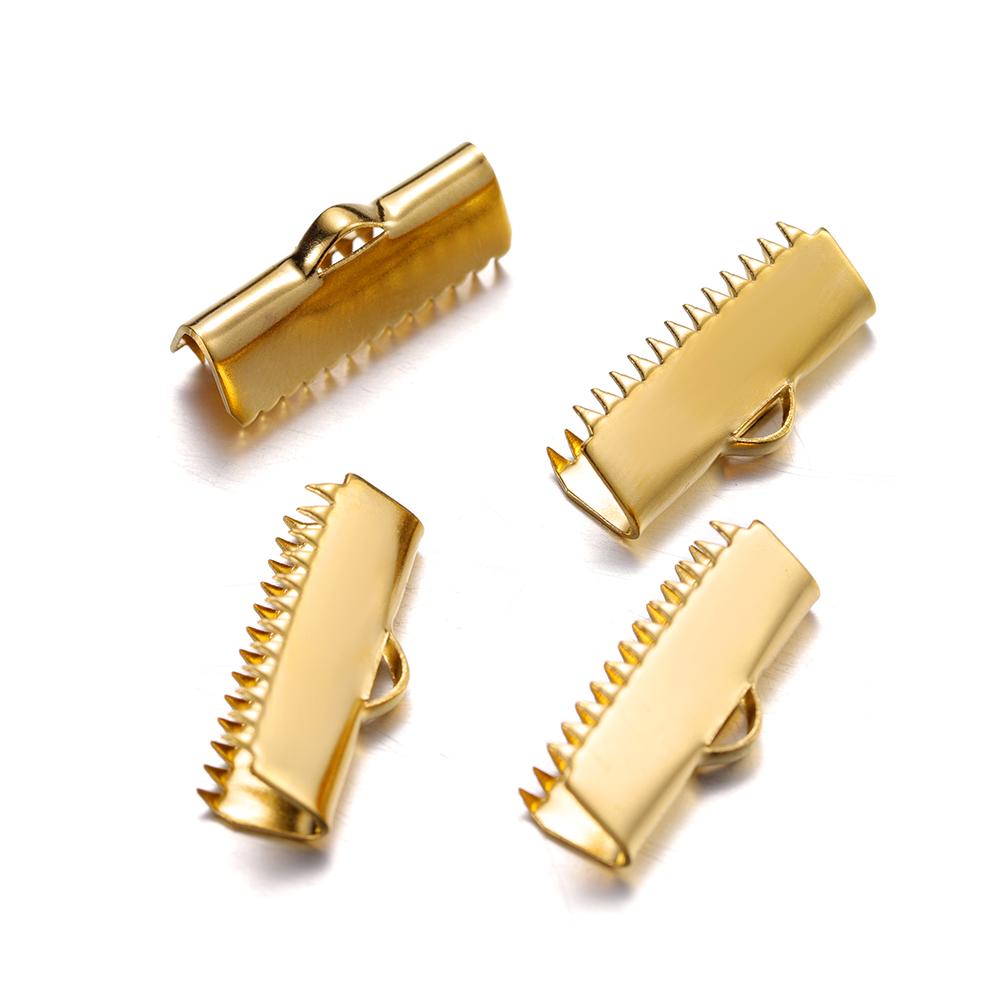 20/30 Stück Goldfarbene Edelstahl-Quetschperlen-Endstück-Schnallen-Spitzen-Verschlüsse für DIY Halsketten-Armband-Schmuckherstellung Zubehör
